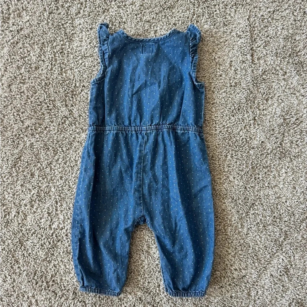 Baby Gap Chambray Polka Dot Ruffle Romper Sleeveless outfit- Size 3-6 Months